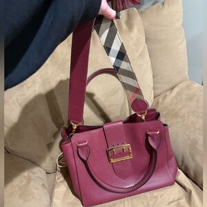 Burberry Grained Leather Medium Buckle Tote Burgundy